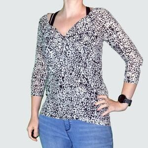 Anthropologie S Ruched Abstract Print 3/4 Sleeve Blouse Meadow Rue